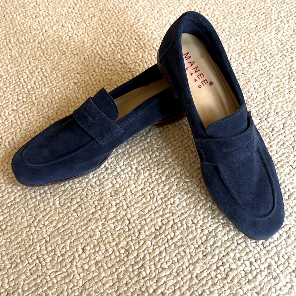 Navy suede Italian loafers, NWOT, women’s size 40